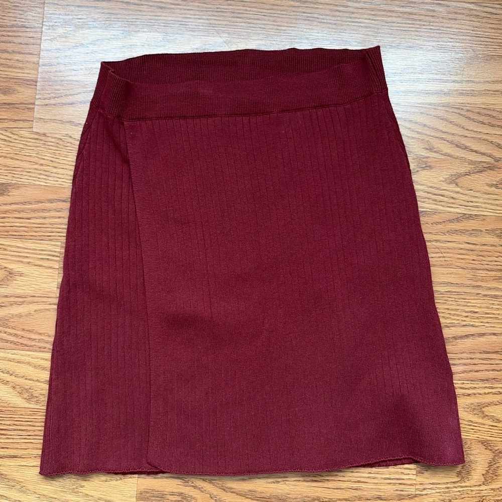 Free People Ribbed Mini Skirt in Burgundy
